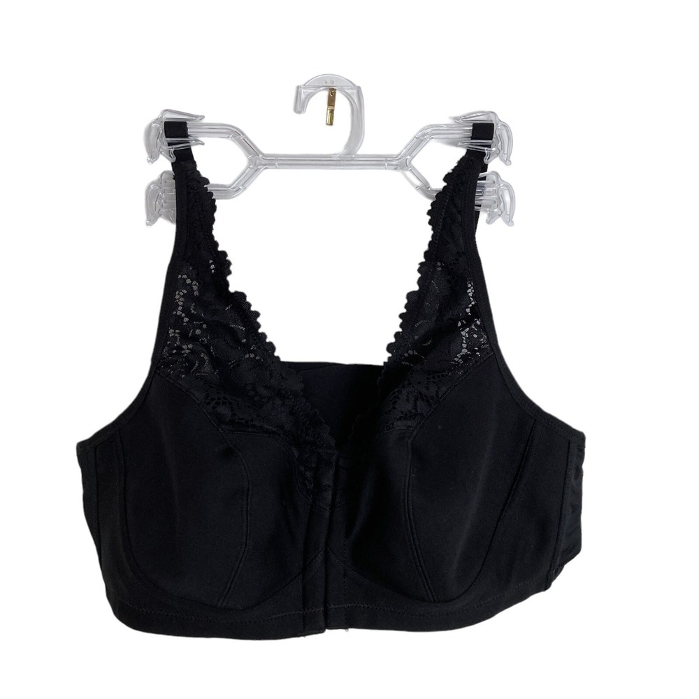 Delimira Sz 38B Bra‎ Front Closure Full Coverage Unlined Soft Cup Black Lace NWT